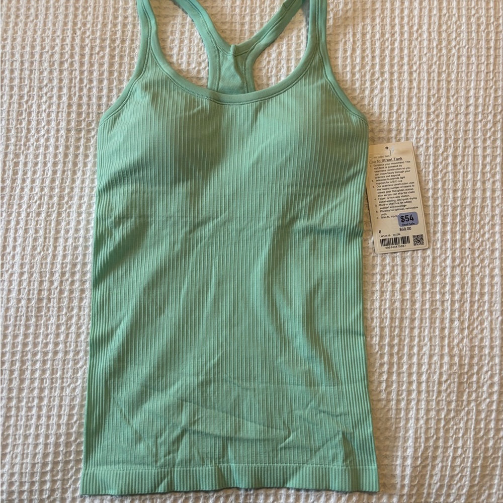 Mint Green Ribbed LuluLemon Ebb to Street Tank Top